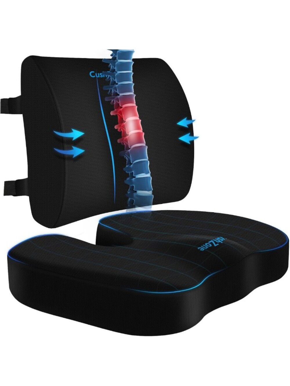 X-Large Comfort Seat Cushion & Lumbar Support Pillow for Office Use, Black